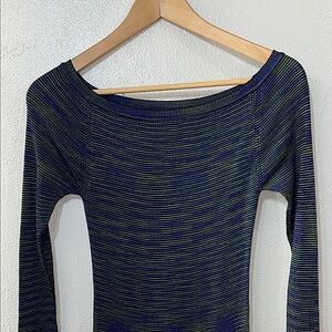 Missoni M Knit Bodycon Dress Long Sleeve Stripe Stretch Italy IT42 US6 Blue Chic